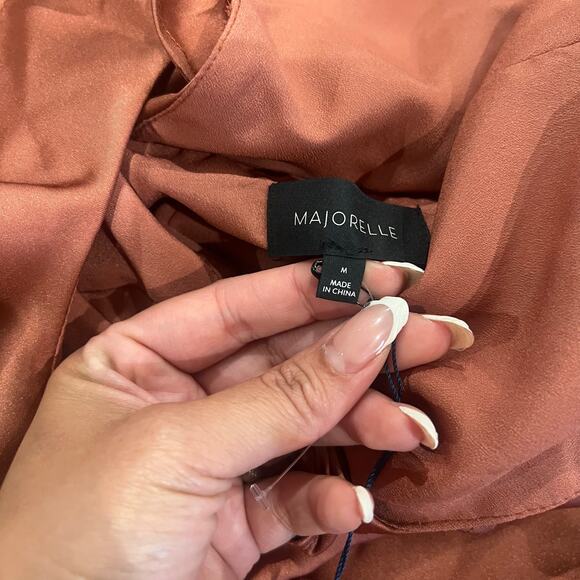 Majorelle Nelly Sain Long Sleeve Ruched Ruffle Dress Terracotta Brown Medium - Picture 6 of 10